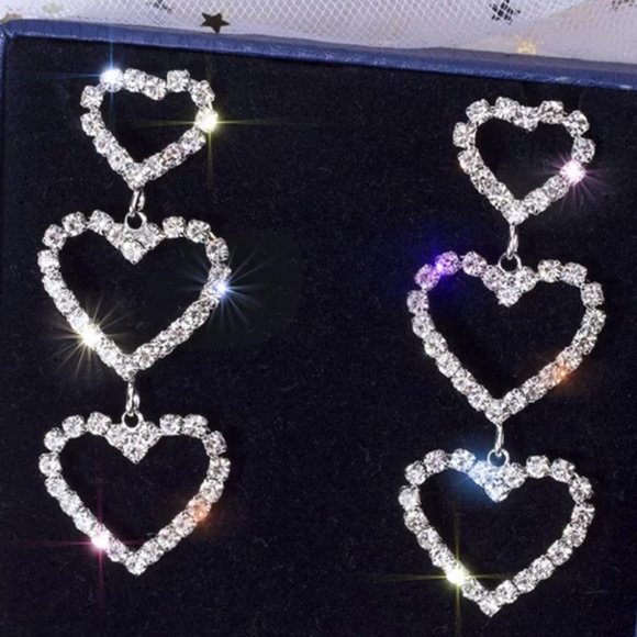 Fashion Jewelry Jewelry - Heart earrings rhinestone diamond crystal drop dangly sparkly y2k luxury cute